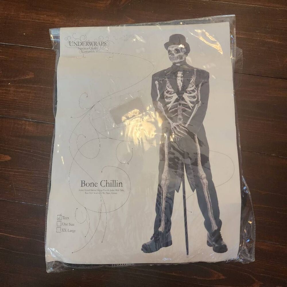 Underwraps Costumes Bone Chillin Screen Printed Skeletal Tuxedo Design Teen Size